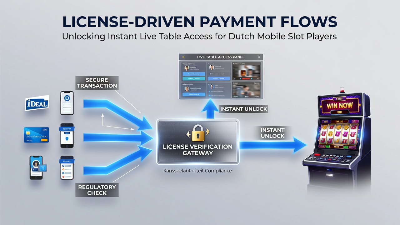 Diagram van mobiele betalingsintegratie met live dealer systemen onder Nederlandse licenties